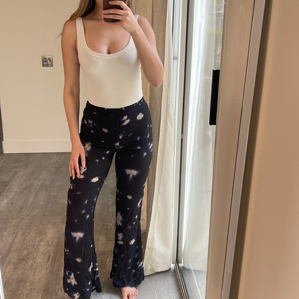 Zara Black Tie-Dye Wide-Leg Pants